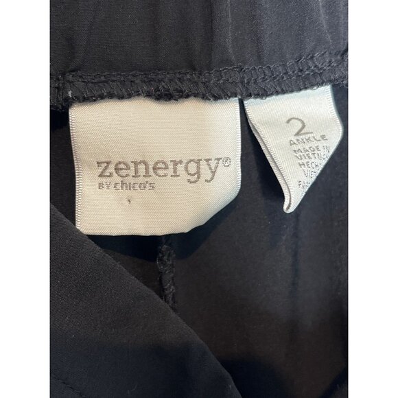 Chicos Zenergy Pants Large Black White Ankle Pull On Colorblock - Picture 11 of 12